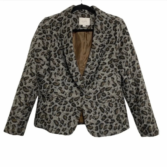 Ann Taylor Loft Leopard Print Single Button Blazer Women’s Size Medium Petit - Picture 1 of 6
